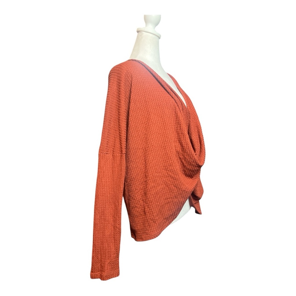 Anthropologie Lazy Sundays Women's Waffle Slub Knit Rust Long Sleeve Top Size L - Picture 2 of 5